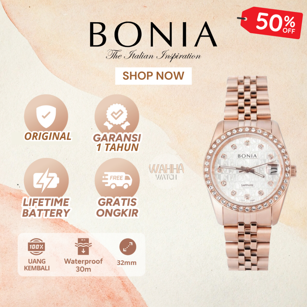 [ORIGINAL]-[COD] ✅ Jam Tangan Bonia Stainless BONIA B10550-3557 Women White Dial Rose Gold Stainless