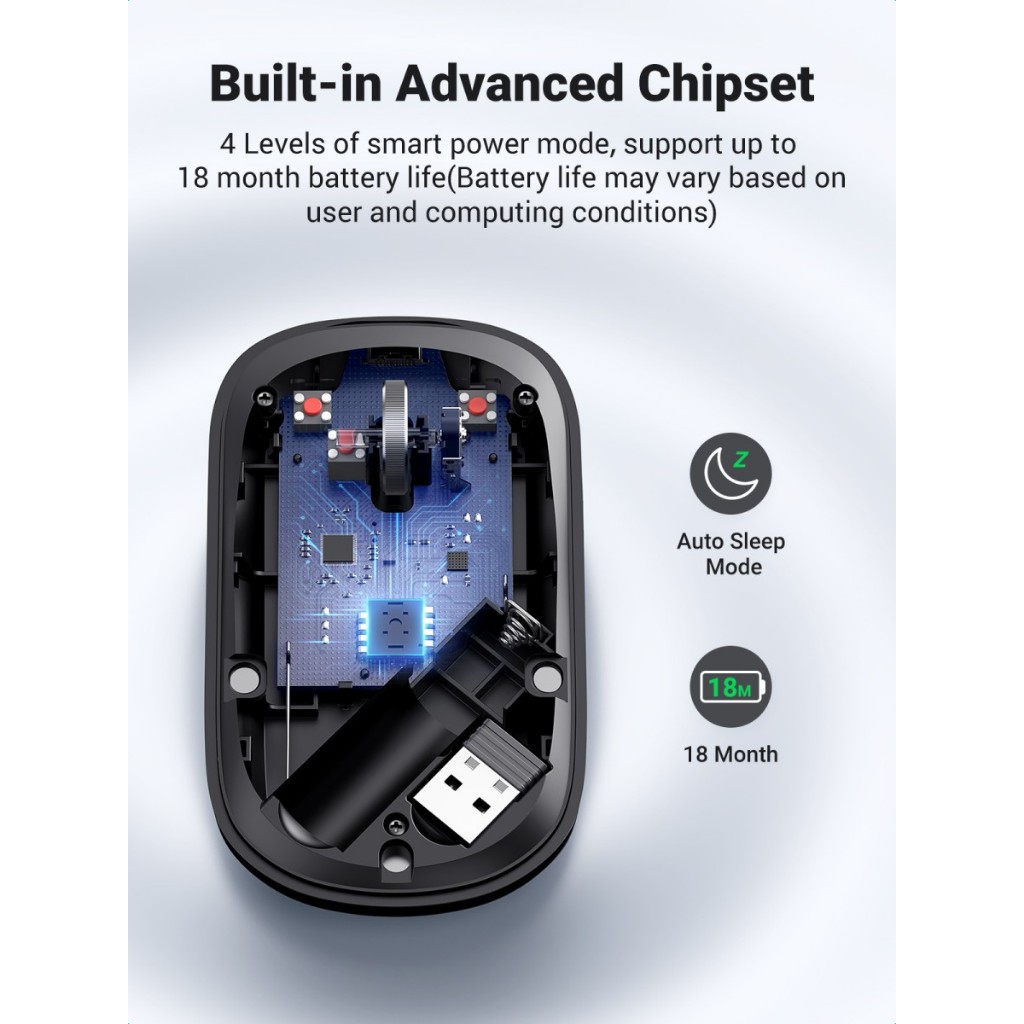 UGREEN Mouse Wireless Silent Klik Dual Koneksi Bluetooth + Dongle For Komputer Laptop Macbook-5
