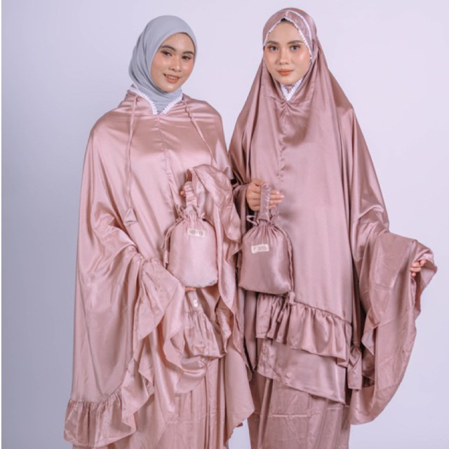 Zara Prayer Set Mukena Silk Ruffle | Mukena Polos Kekinian | Mukena Armani Silk | Mukena Terbaru 202