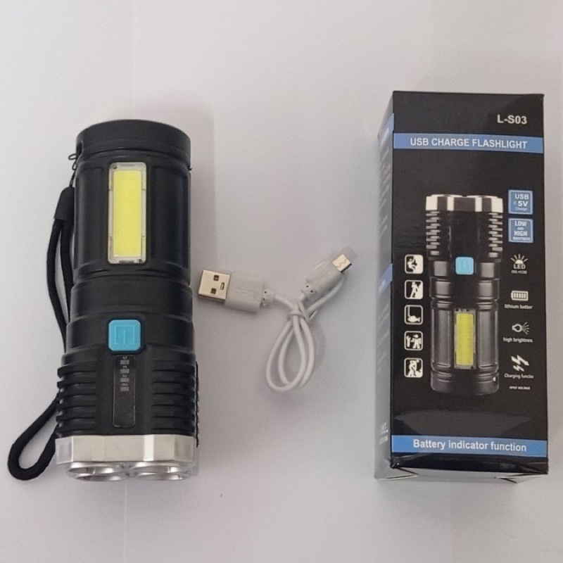Senter LED COB L-S03 Senter Camping Rechargeable USB 4 Mode