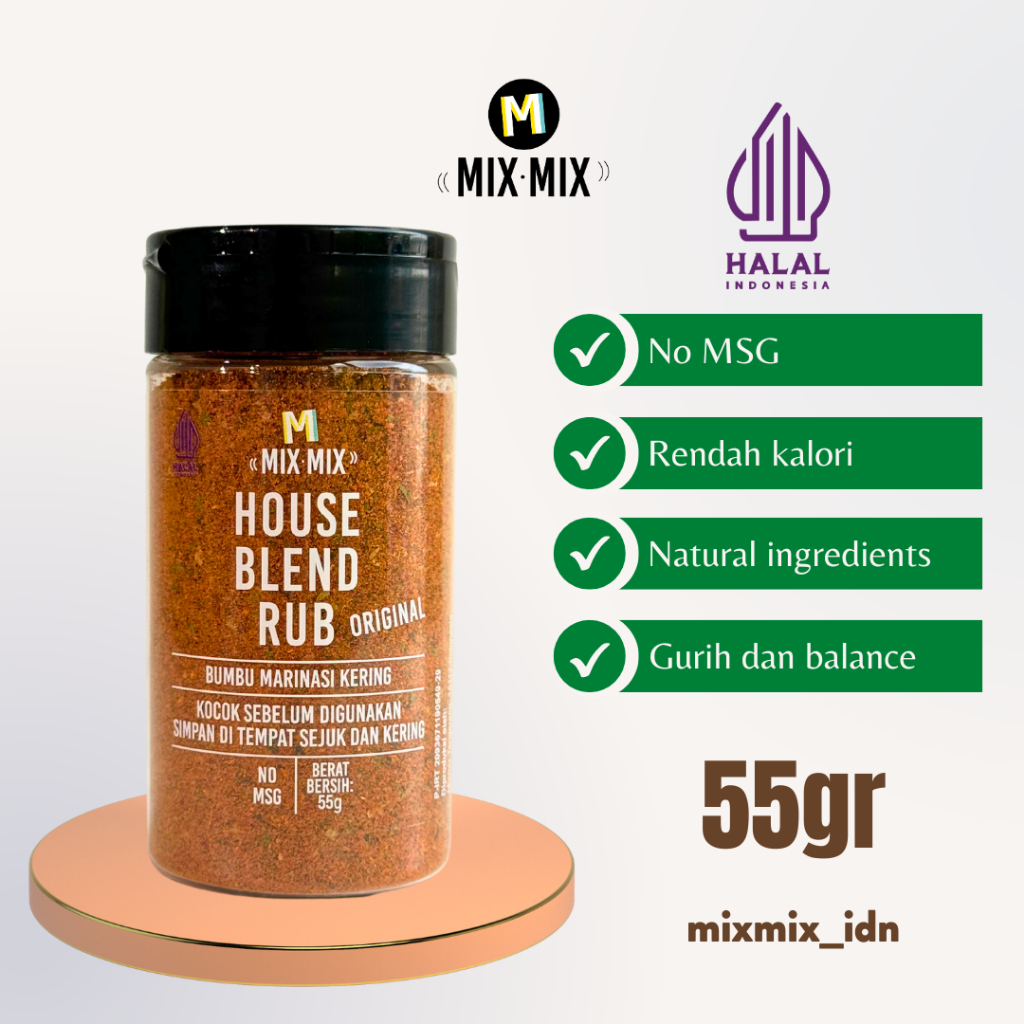 

Mixmix Dry Rub Bumbu Marinasi Serba Guna Rendah Lemak Spices Cajun Seasoning BBQ Grill 55 GRAM