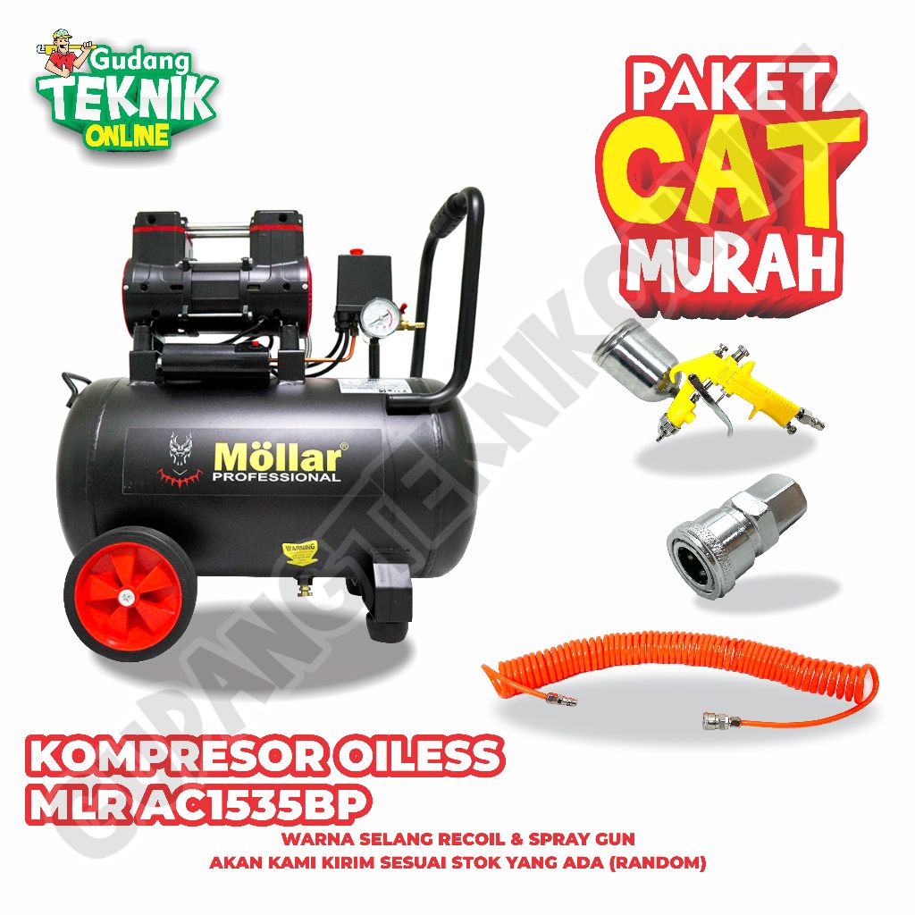 Kompresor Oiless 35L MLR-AC1535BPR MOLLAR 1HP BLACK PANTHER OILESS / Air Compressor Udara Tanpa Oli 