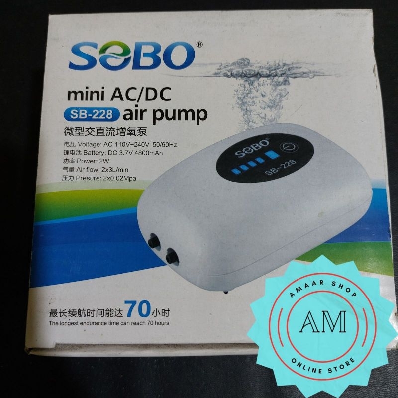 MESIN AERATOR 2 LUBANG ACDC SOBO SB-228 / SOBO POMPA UDARA AC DC AERATOR AQUARIUM SB 228 / MINI AC D
