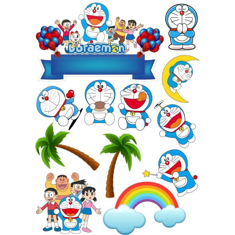 Topper Cake ULTAH / Topper Hiasan Kue / Topper karakter Doraemon / Topper Custom Nama