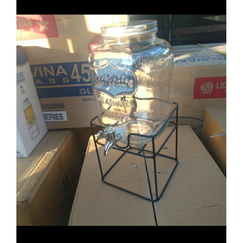 tempat air kaca kran / dispenser kran kaca 8liter / Tempat jus
