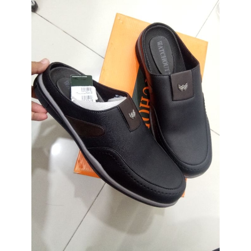 Watchout sepatu slop pria bahan kulit dengan sol super nyaman, original