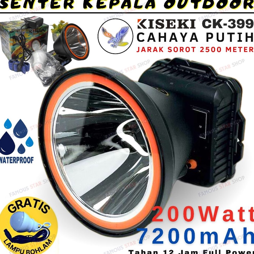 Menarik HeadLamp LED Waterproof KISEKI CK399 2 W  Senter Kepala KISEKI 2 Watt CK399 Cahaya Putih 5mA