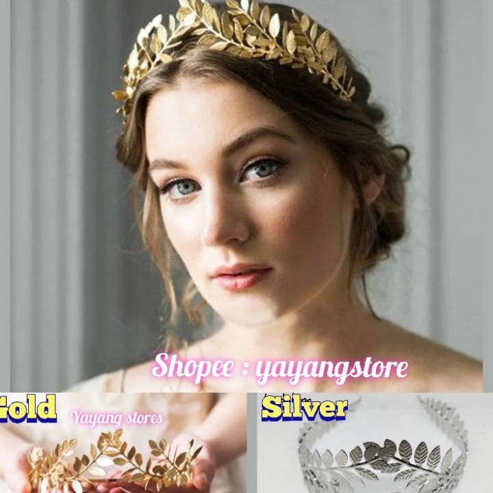 Free Ongkir Mahkota daun emas  Headpiece Tiara Aksesoris Hiasan Kepala daun Yunani Romawi Bridal Pen