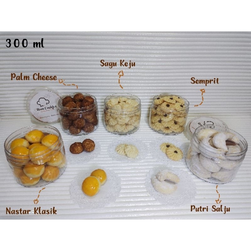 

Kue Kering Kue Lebaran Nastar / Putri Salju / Palm Cheese / Sagu Keju / Semprit / Ekonomis 300 ml