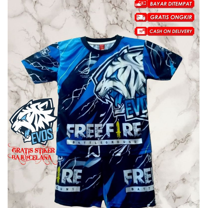 SETELAN JERSEY BAJU GAMING FREE FIRE EVOS | BAJU KAOS EVOS RRQ SETELAN ANAK 2-12THN |SETELAN KAOS DA