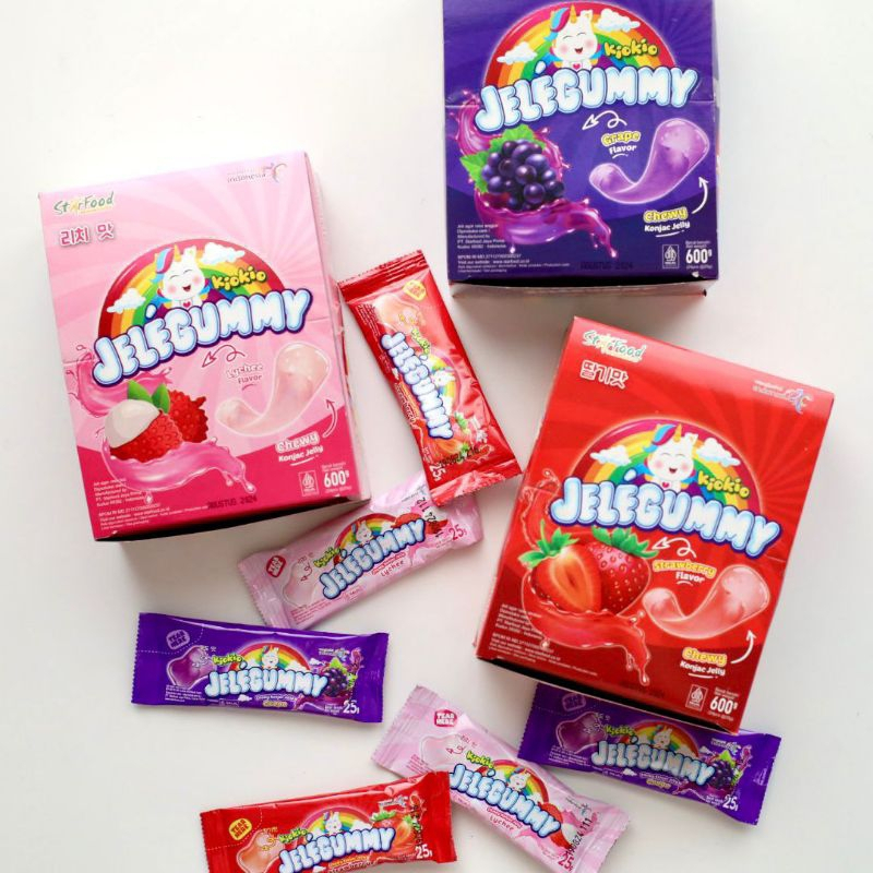 

jelegummy kiokio box isi 24 strawberry grape guava lychee apple