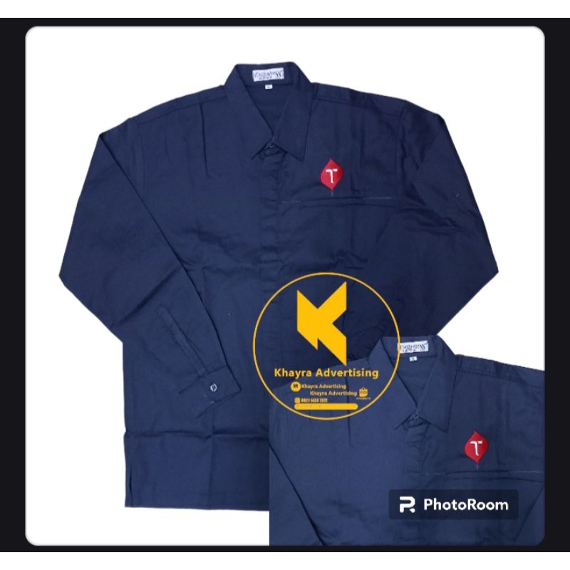 kemeja Telkomsel seragam Telkomsel baju Telkomsel Navy lengan panjang