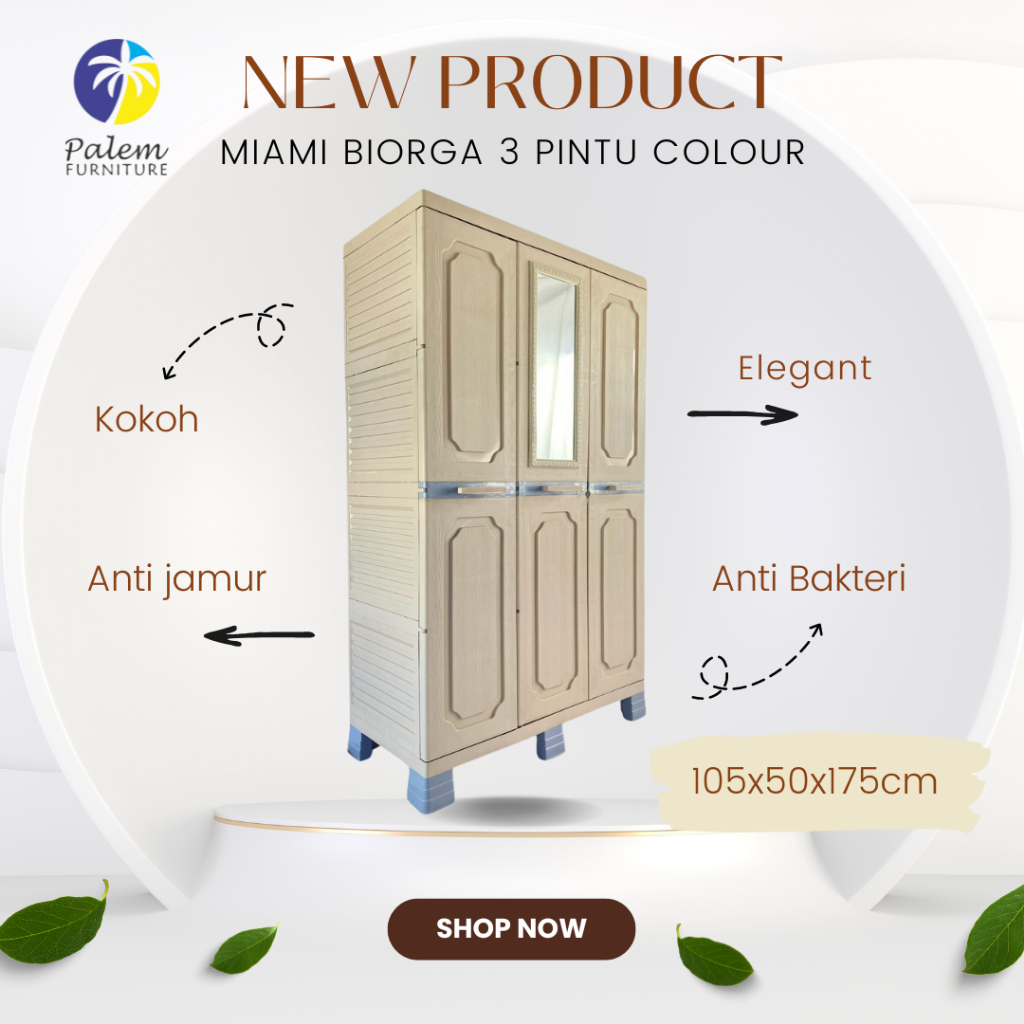 LEMARI PAKAIAN PLASTIK 3 PINTU MIAMI 3P & 2P BIORGA FULL COLOUR & HITAM || LEMARI PAKAIAN MINIMALIS 