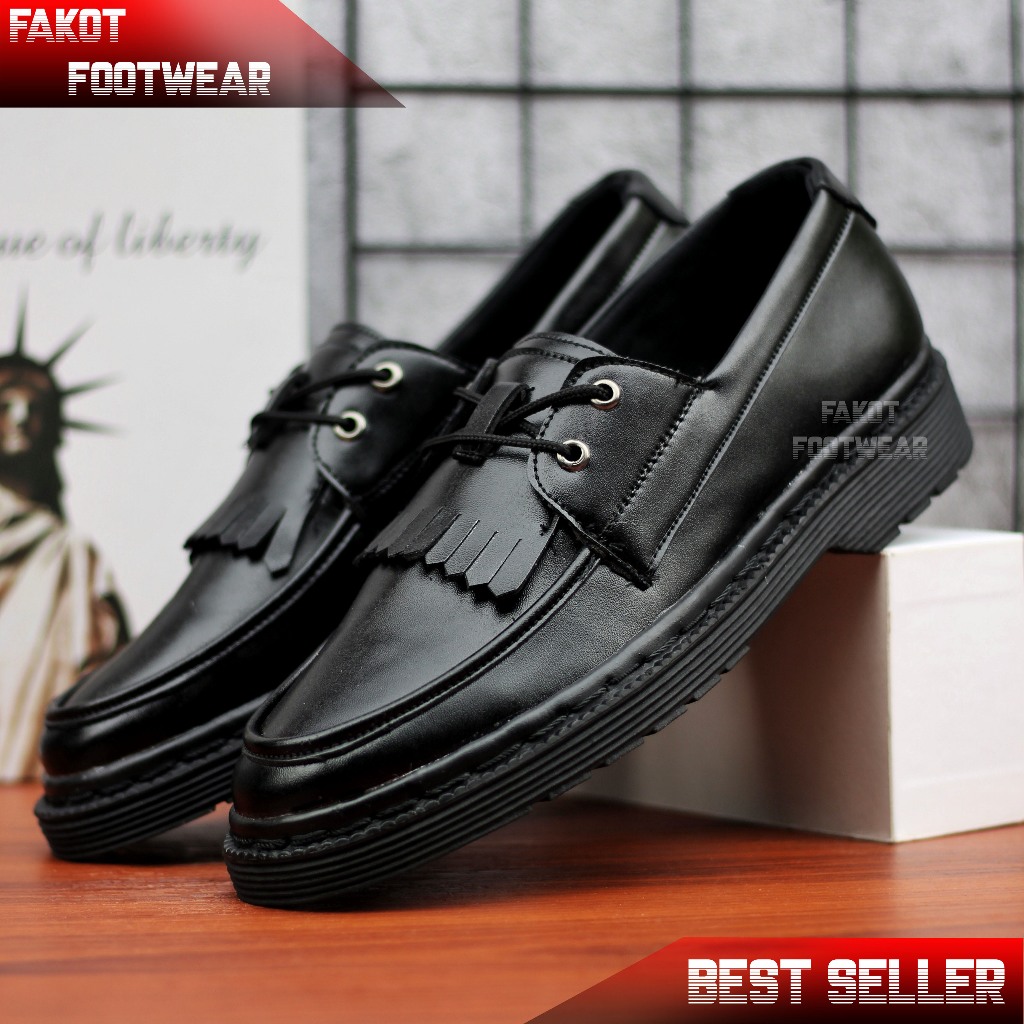 FAKOT FOOTWEAR GREGORY - Sepatu Docmart Mengkilap Lark Low Boots Formal Pantofel Kerja Casual Hitam 