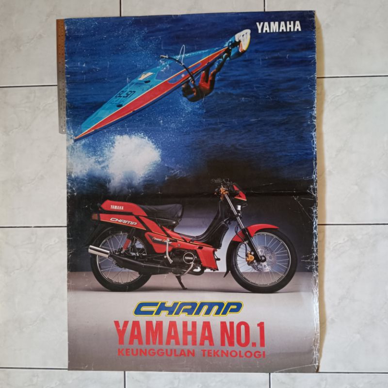 Poster brosur katalog iklan jumbo jadul lawas ex dealer Yamaha Alfa Champ 1991 ORI Original