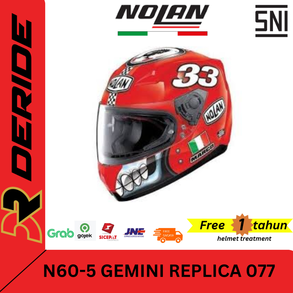 HELM NOLAN N60-5 GEMINI REPLICA 077 MELANDRI ITALY RED FULL FACE SNI N605 N60 5