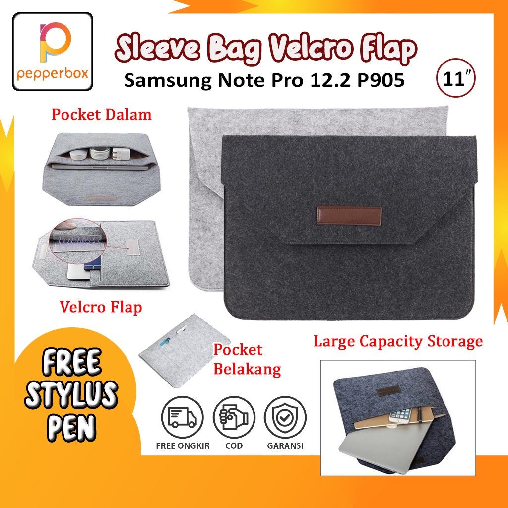 Sleeve Flap Samsung Galaxy Note Pro 12.2 P905 Velcro Premium 11 Inch Pouch Tas Laptop Tablet Notebook Bag Horizontal Slim Abu-abu Grey Hitam Black Pria Wanita