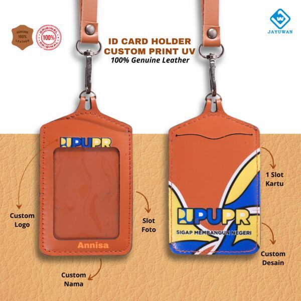 

JAYUWAN KREATIF - ID Card Holder Lanyard Print UV Kulit Asli Bisa Custom Nama Dan Logo Model ID1C