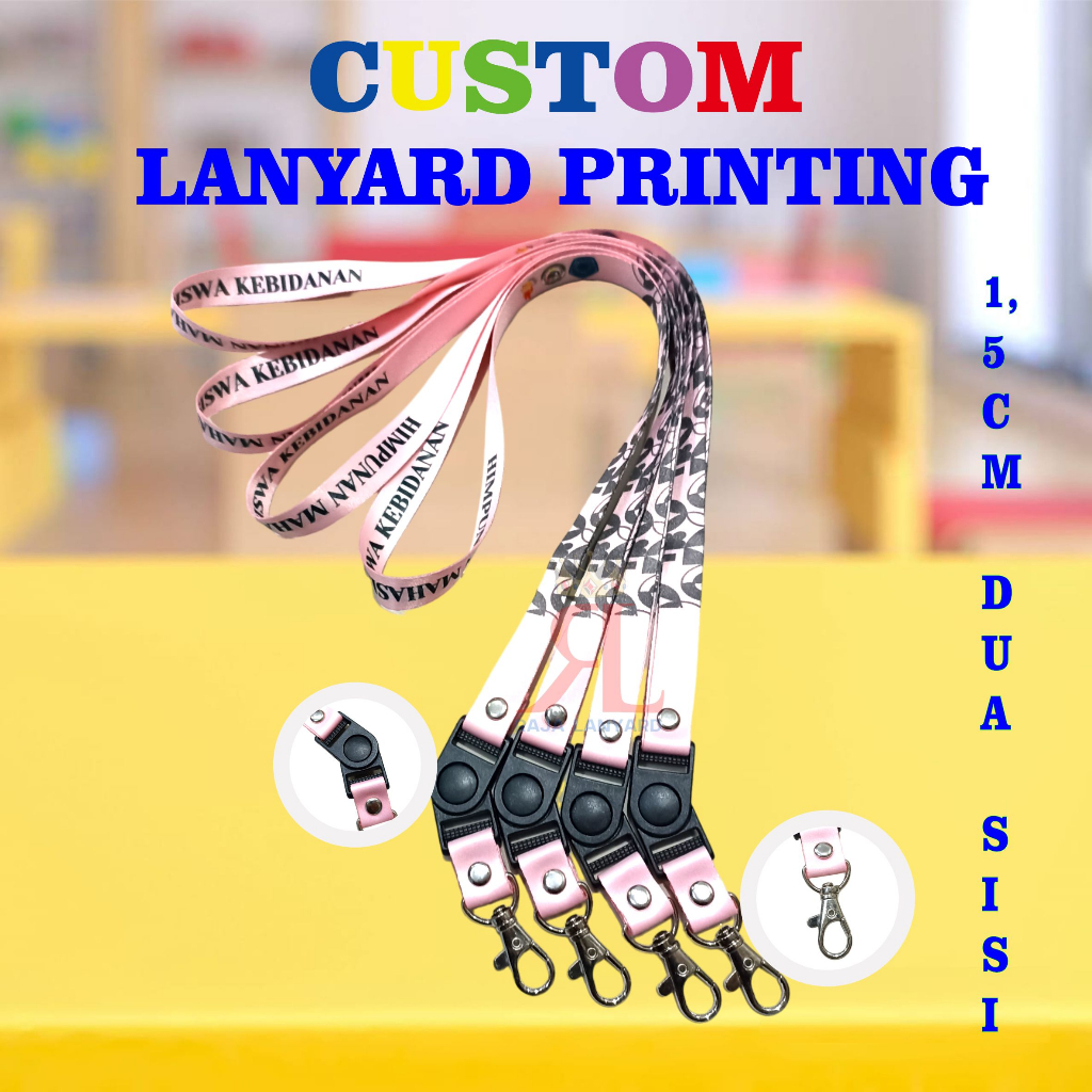 

TALI LANYARD ID CARD CUSTOM PRINTING 1,5 CM 2 SISI BAHAN TALI TISU LEMBUT PRINTING SUBLIM AWET