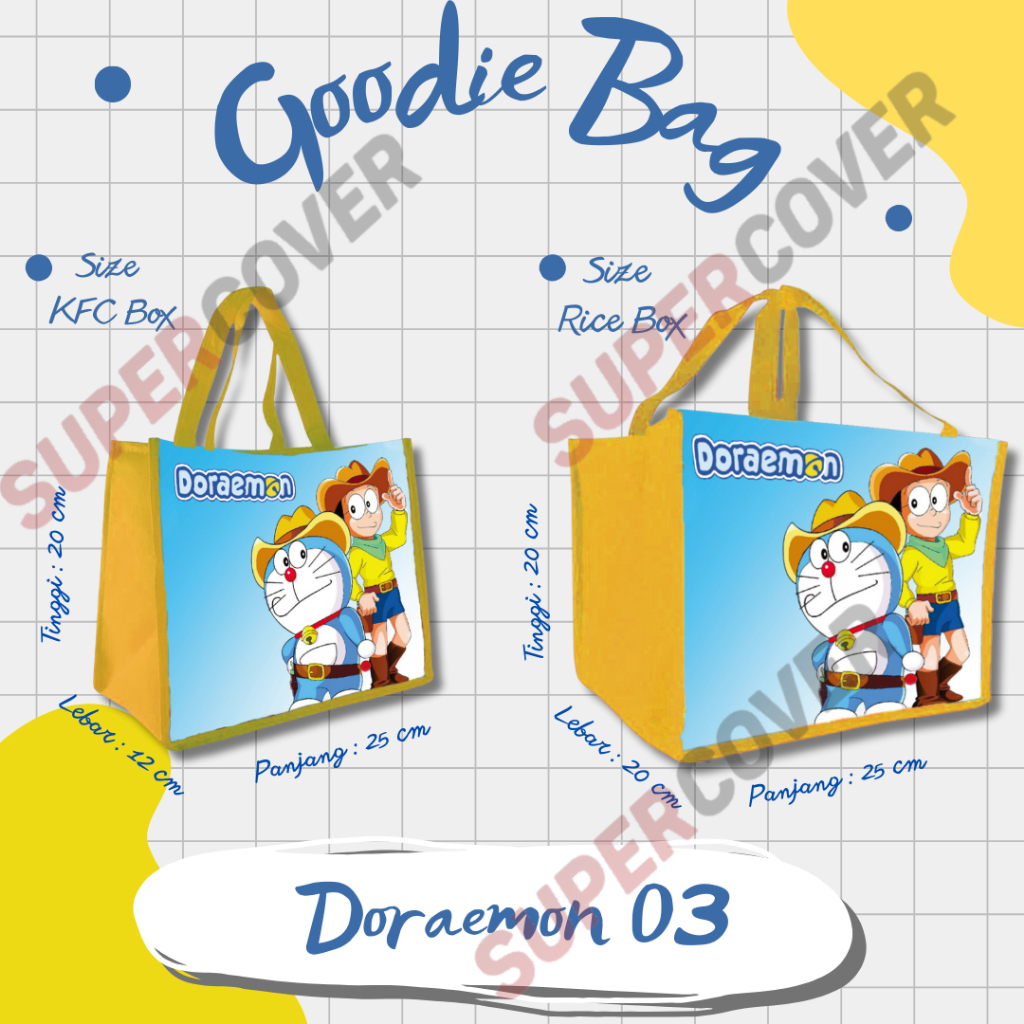 

Goodie Bag Gambar Kartun Doraemon 03 Warna Kuning Untuk Acara Ulang Tahun, Aqiqah, Sunatan Dan Lain lain.
