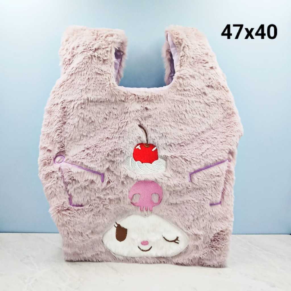 TAS TENTENG BULU CHERRY KUROMI