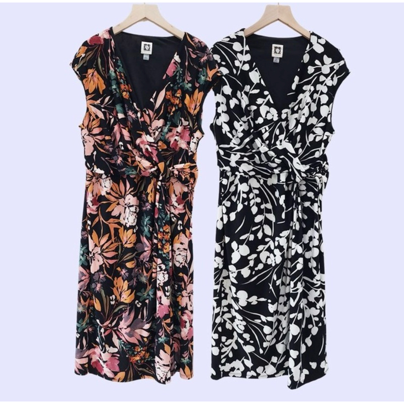 Wrap Dress Selutut Motif Bunga (Floral Wrap Midi Dress) brand ANNE KLEIN Original