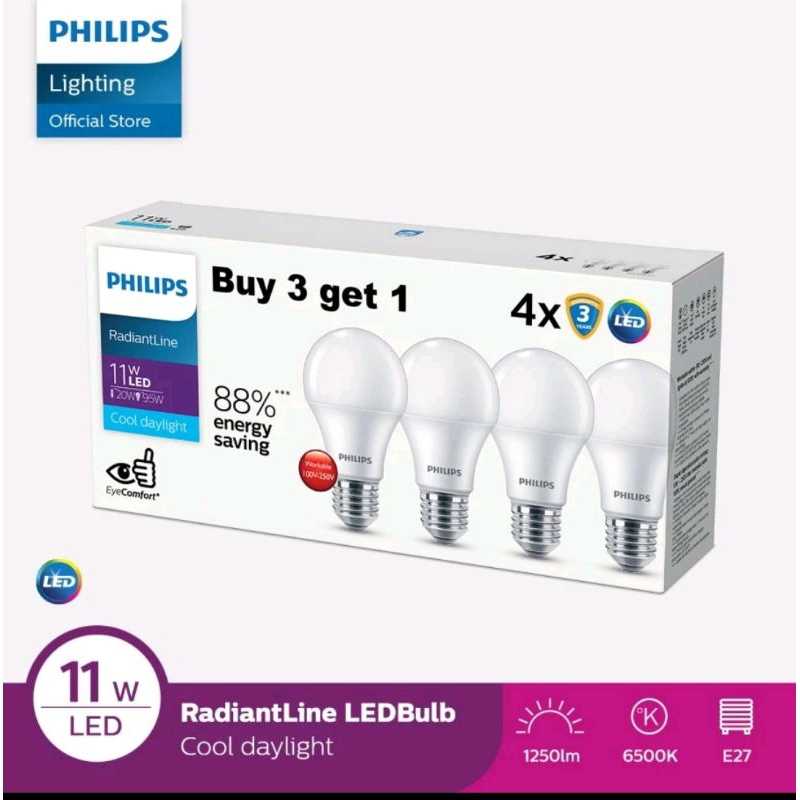 lampu philips led radiantline  multipack 11 watt 3+1