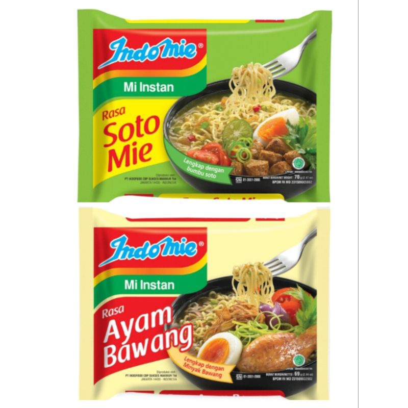

Indomie Mi Instan Ayam Bawang 69g / soto mie 70g