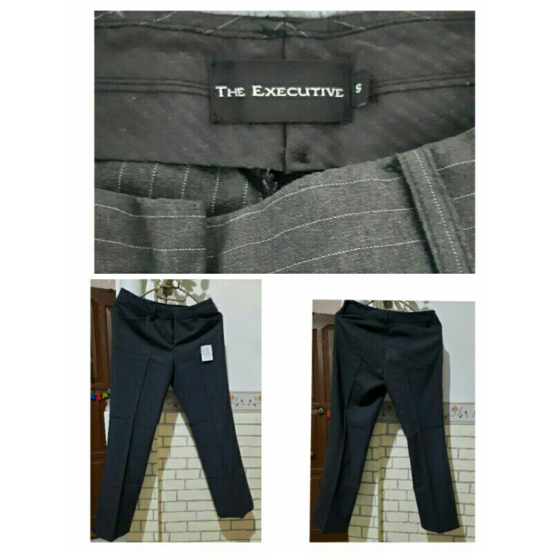 The Executive celana kerja warna hitam motif garis vertikal PL preloved mantan