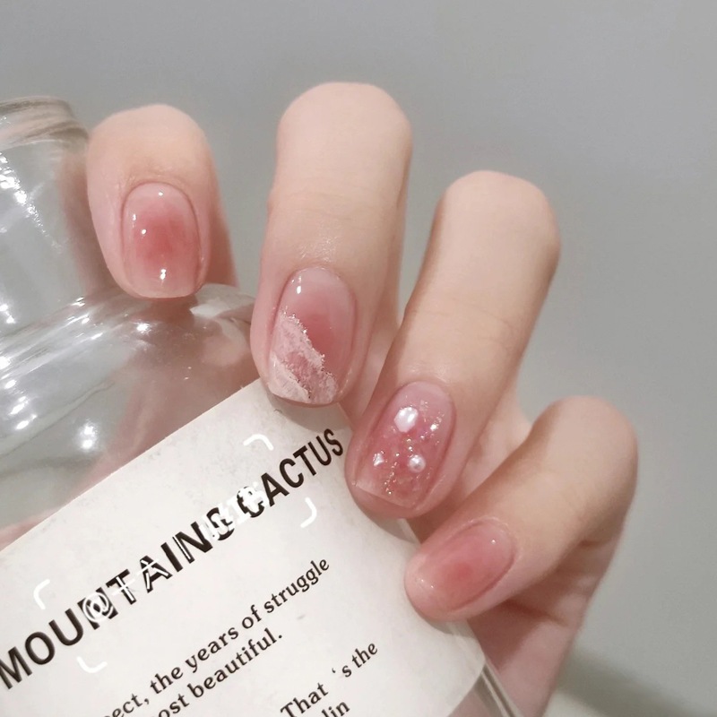 PSZMJ207 - 24 Pcs Kuku Palsu Free Lem, Motif Pendek Simple Unik ,Wedding Nails Fake Nail Art 3d Kuku