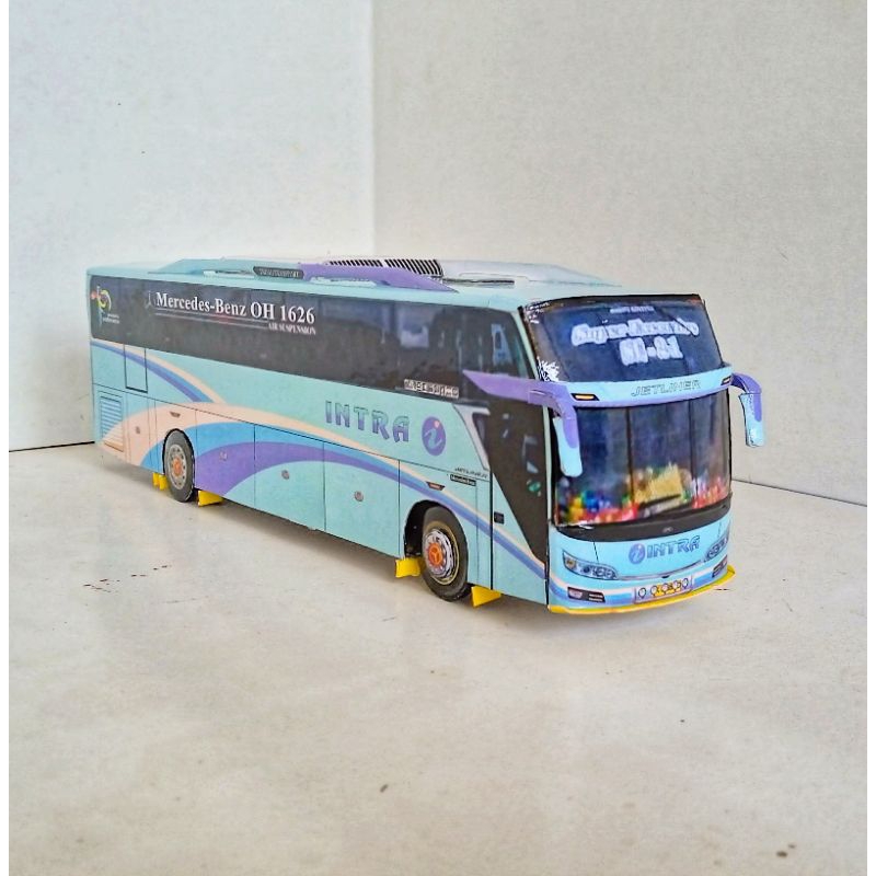 Miniatur Bus Kertas PO INTRA, Skala 50, Panjang 24 cm, Bodi Jetliner HDD