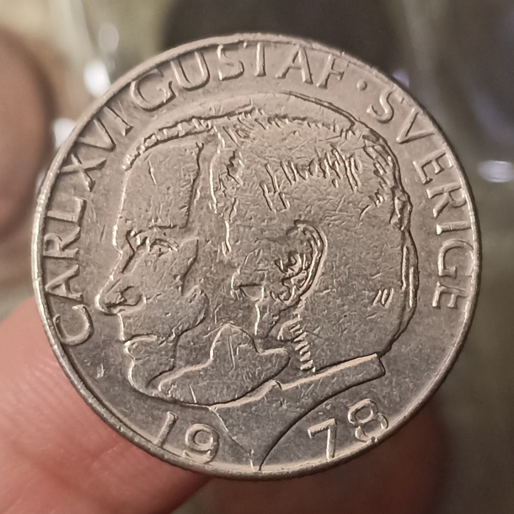 Koin Kuno Swedia 1 Krona - Carl XVI Gustaf Tahun 1978