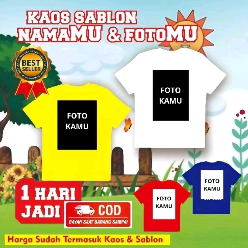 KAOS SABLON CUSTOM DEWASA LENGAN PENDEK /CUSTOM FOTO & NAMA