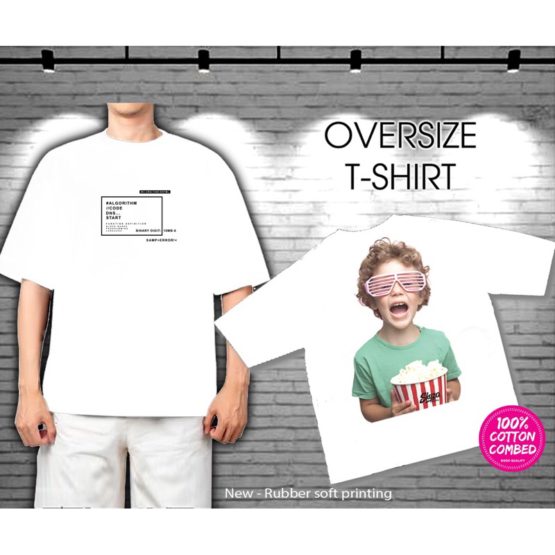 KAOS OBLONG OVERSIZE PRIA LD 120 CM PUTIH POPCORN
