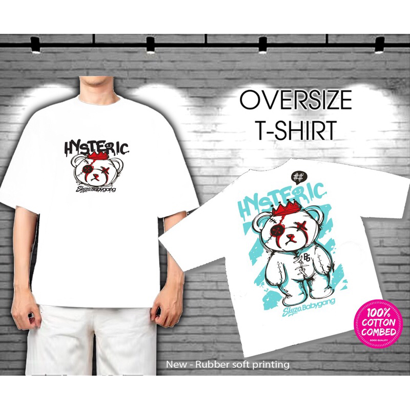 KAOS TSHIRT PRIA OVERSIZE LD 120 CM PUTIH HYSTERIC BEAR