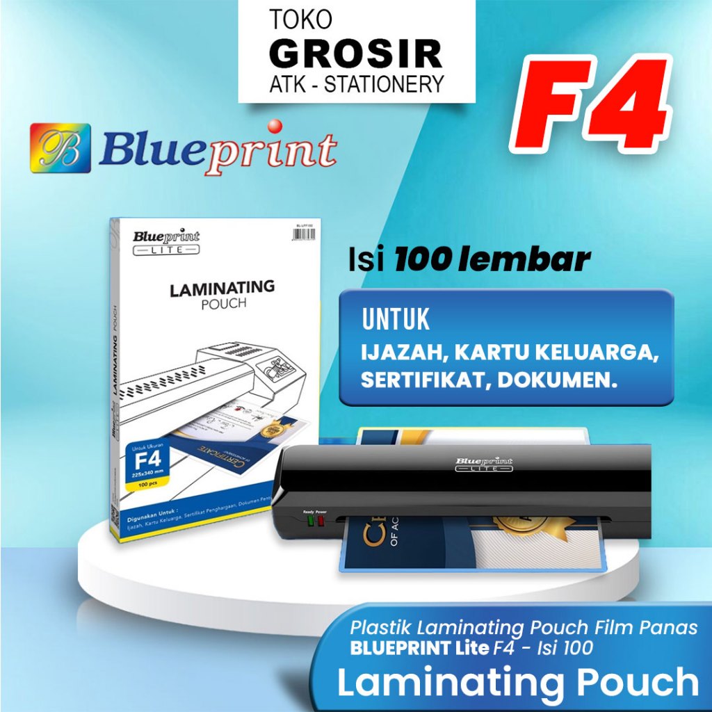 

Plastik Laminating F4 LITE Pouch Film Panas BLUEPRINT Lite F4 - Isi 100 pcs - Toko Grosir ATK Stationery