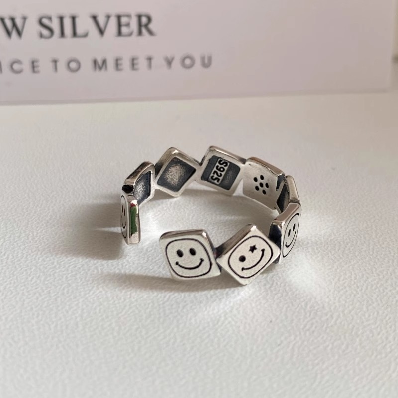 Cincin Emoticon / Square Happy Face Smiley Ring / Cincin Kotak Tempel Senyum / Cincin emot Unik / Ci