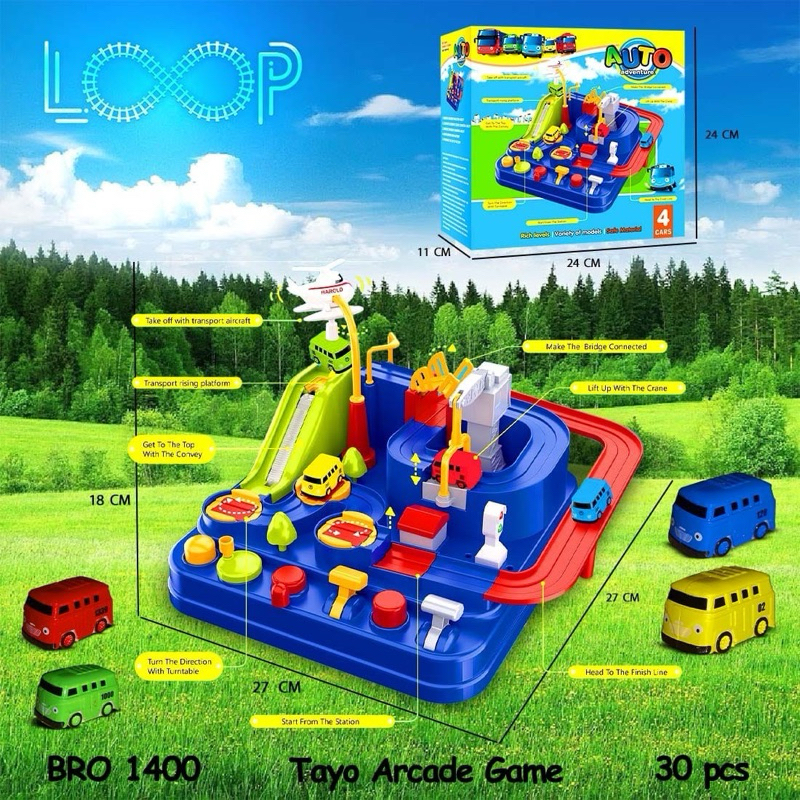 BRO1400 Mainan Arcade Ding Dong Tayo The Little Bus Mobil Mobilan Anak Lintasan Trek Tangga Slide Se