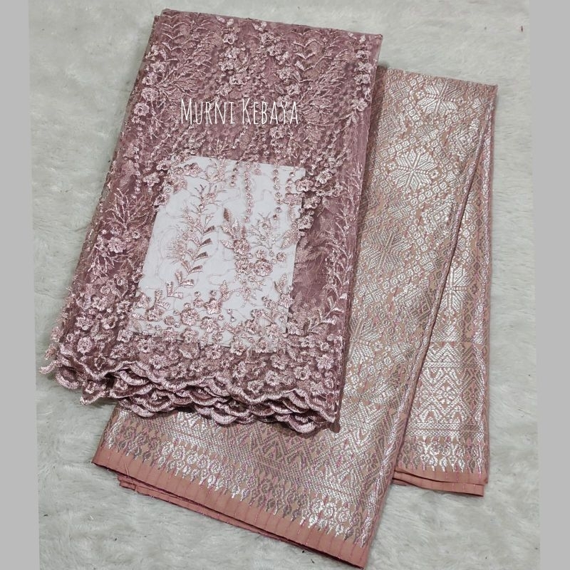 Set Brukat Tile Sequinn Dan Songket Semipalembang, Bahan Kebaya Wisuda, Lamaran, Bridesmaids