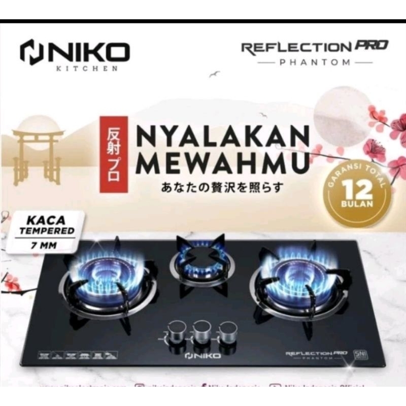 Kompor Tanam Niko / Kompor Gas Niko Reflection Pro Mirror 3 Tungku