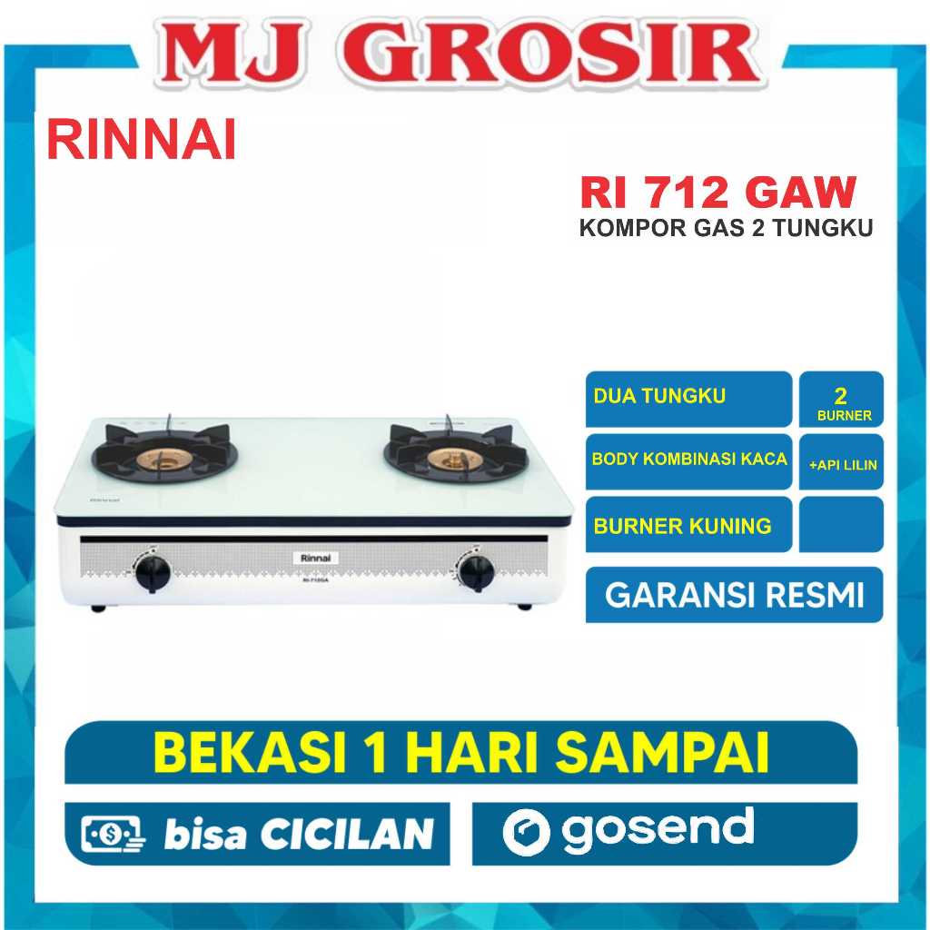 KOMPOR 2 TUNGKU RINNAI RI 712 GAW TEMPERED GLASS