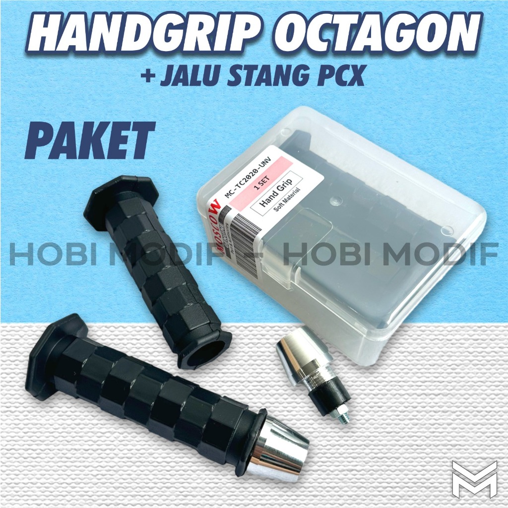 SET NEW KIRI KANAN HAN GRIP HANFAT OKTAGON KARET PREMIUM PLUS JALU STANG PCX CHROME BANDUL STANG PCX