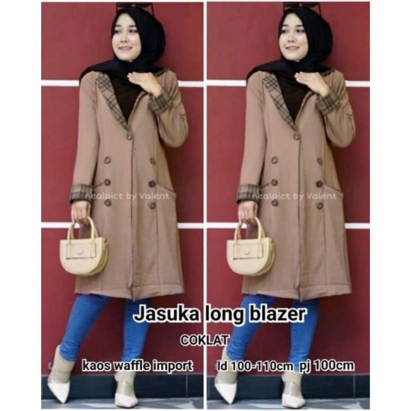Cleryca - Blazer Outer Tunik Long Kombinasi Kotak luxury