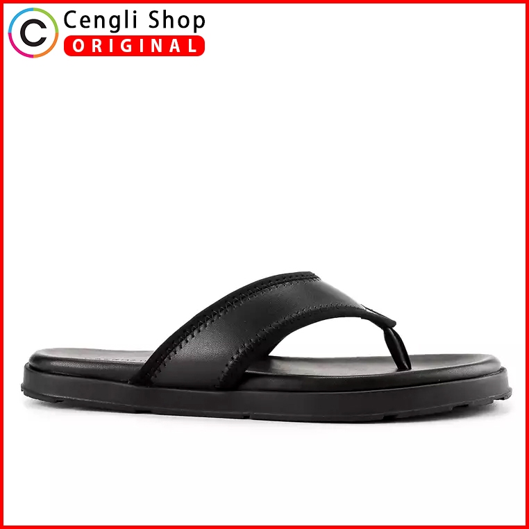 OBERMAIN OM03 SANDAL PRIA ORIGINAL SENDAL JEPIT CASUAL KULIT ASLI ORI HITAM