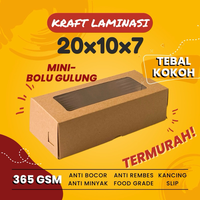 

Box Kue Brownies Roll Cake Snack Roti 20x10x7 dan 20x20x7 Laminasi