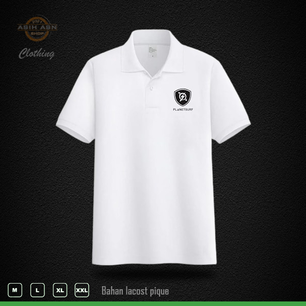 Kaos Polo Putih Cotton - Pria Dan Wanita | Baju Kaos Kerah Planet Surf Circle Hitam | Shirt Cewek Co