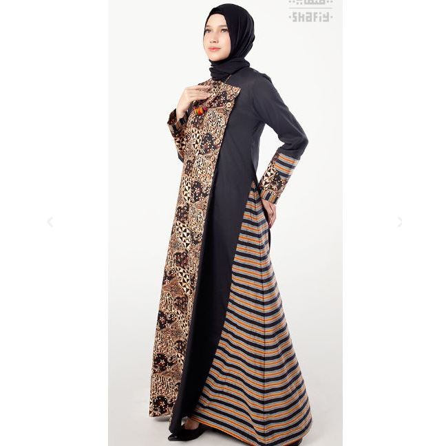 Izara Gamis Batik Shafiy Original Modern Etnik Jumbo Kombinasi Polos Tenun Lurik Dress Wanita Muslimah Dewasa Kekinian Cantik Kondangan Blouse Batik Wanita Muslim Syari Premium Terbaru Dress Tradisional