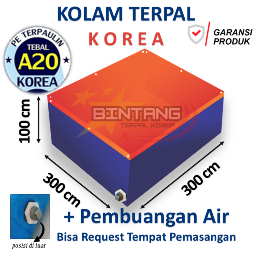 Terpal Kolam Terpal Ikan Kotak 300x300x100 - 3x3x1 Untuk Budidadya Ikan Lele , Nila , Gurame , Koi