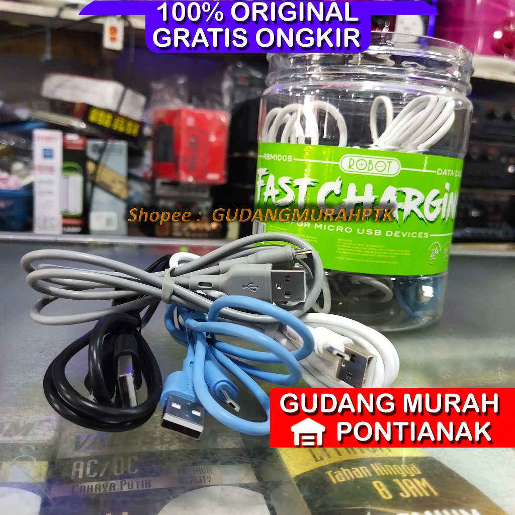 Kabel Data Micro USB ROBOT ORI Garansi Resmi 1 Tahun RBM100S tali charge cas hp oppo vivo samsung xi
