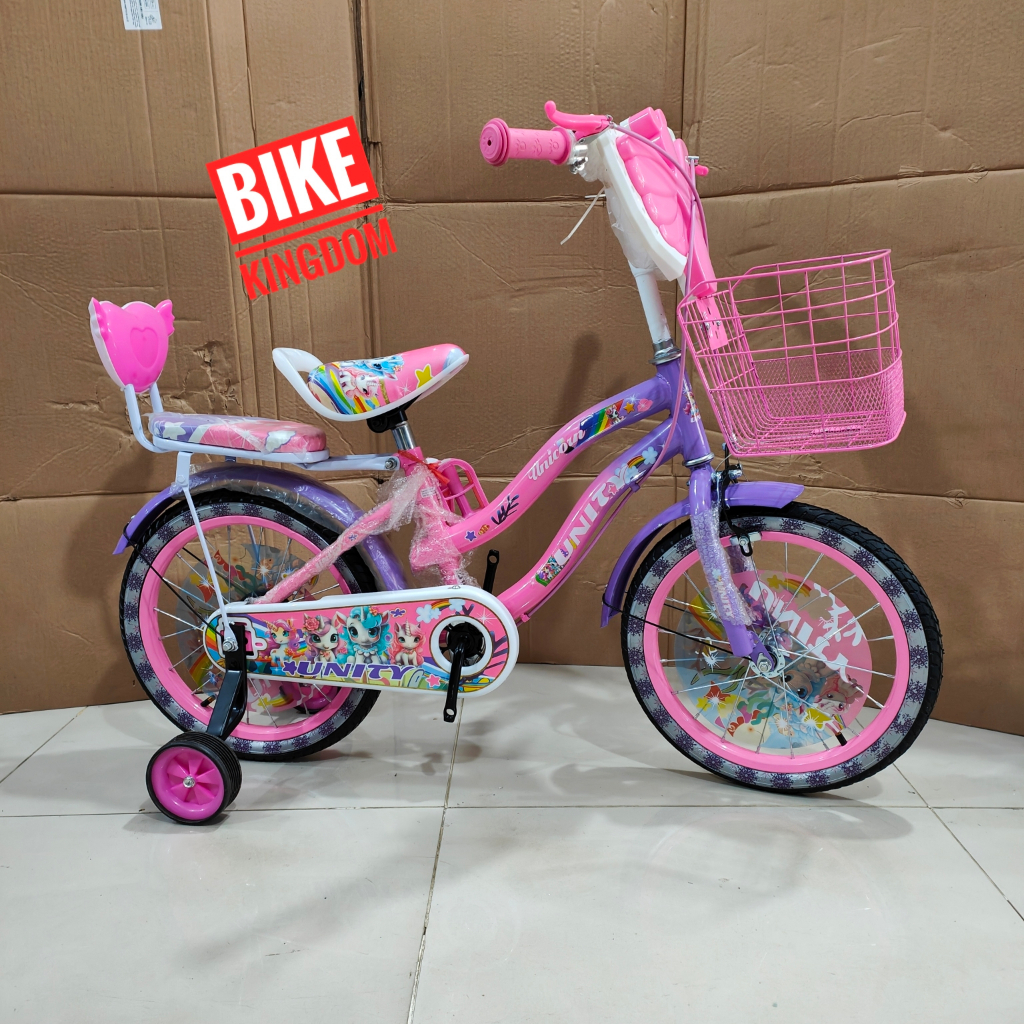 Sepeda mini keranjang anak UNITY UNICORN ready ukuran 16 dan 18inch music tebeng dan lampu